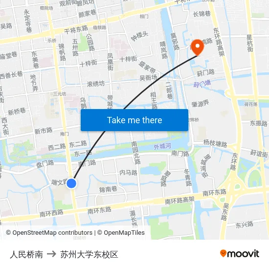 人民桥南 to 苏州大学东校区 map