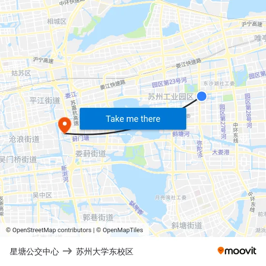 星塘公交中心 to 苏州大学东校区 map