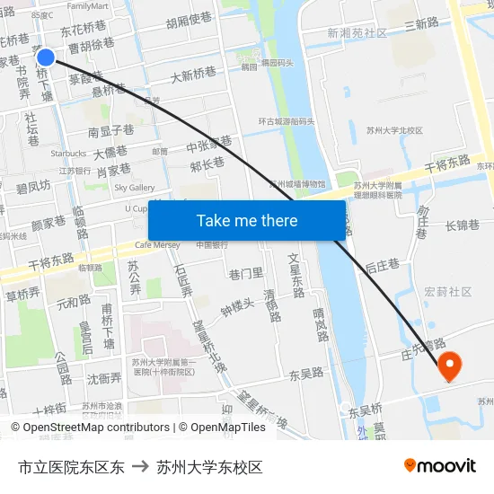 市立医院东区东 to 苏州大学东校区 map
