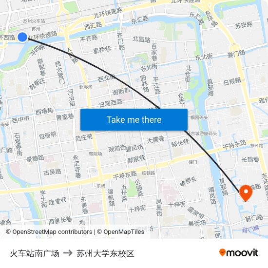 火车站南广场 to 苏州大学东校区 map