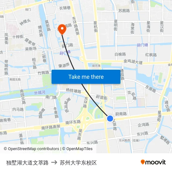 独墅湖大道文萃路 to 苏州大学东校区 map