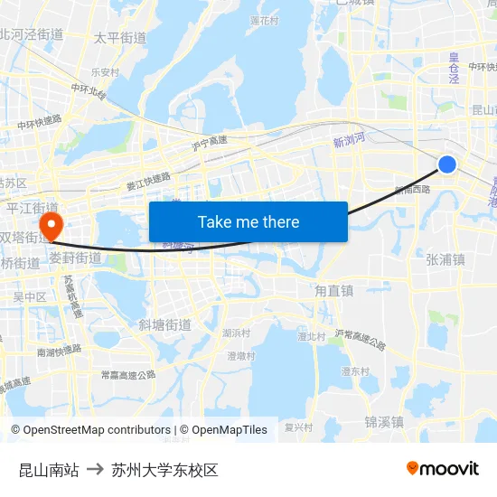 昆山南站 to 苏州大学东校区 map