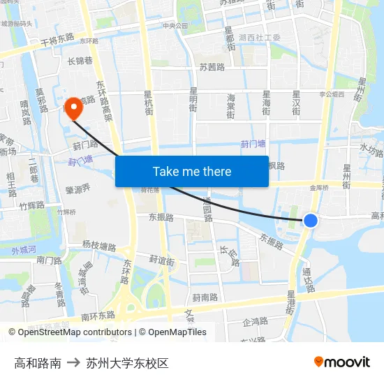 高和路南 to 苏州大学东校区 map