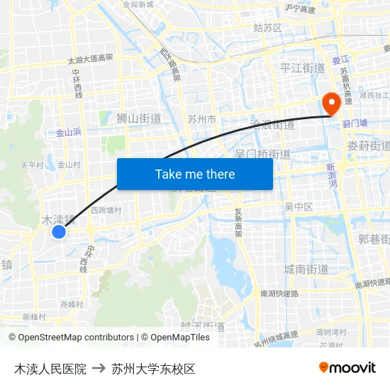 木渎人民医院 to 苏州大学东校区 map