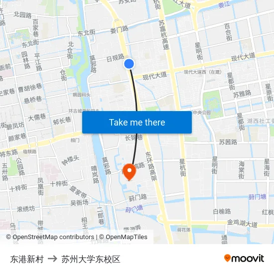 东港新村 to 苏州大学东校区 map