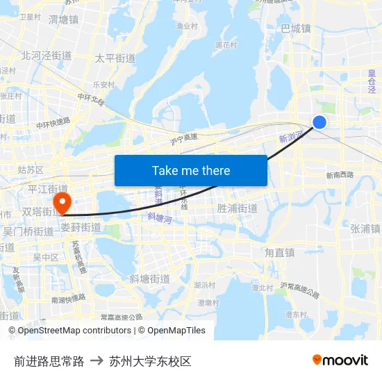 前进路思常路 to 苏州大学东校区 map