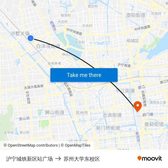 沪宁城铁新区站广场 to 苏州大学东校区 map