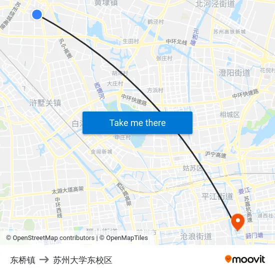 东桥镇 to 苏州大学东校区 map
