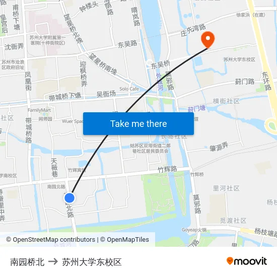 南园桥北 to 苏州大学东校区 map