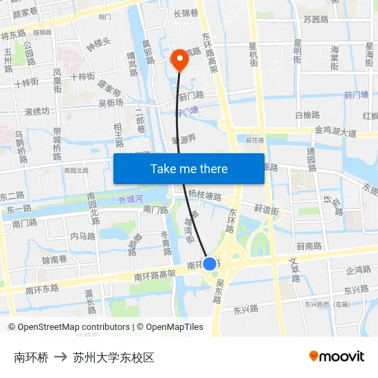 南环桥 to 苏州大学东校区 map