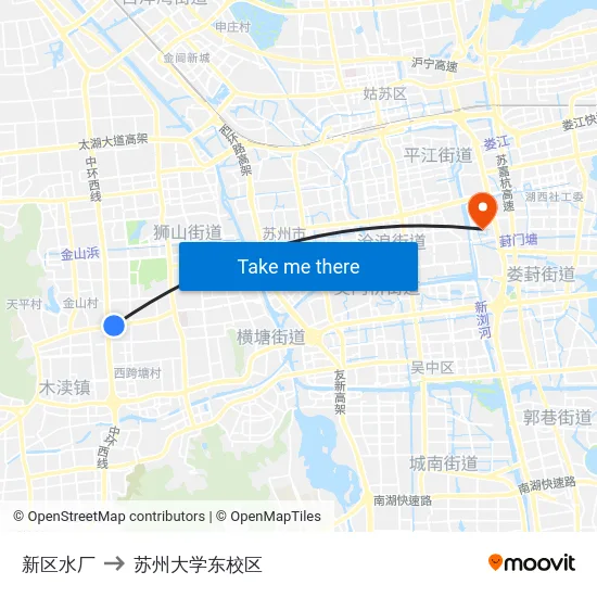 新区水厂 to 苏州大学东校区 map