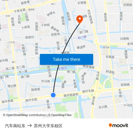 汽车南站东 to 苏州大学东校区 map