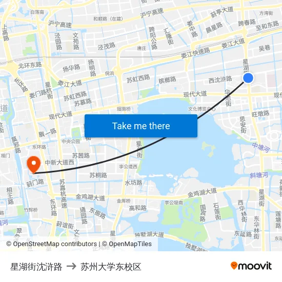 星湖街沈浒路 to 苏州大学东校区 map
