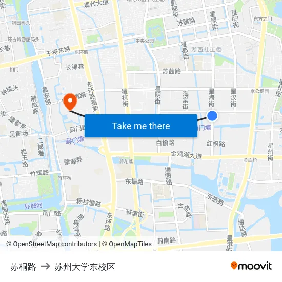苏桐路 to 苏州大学东校区 map