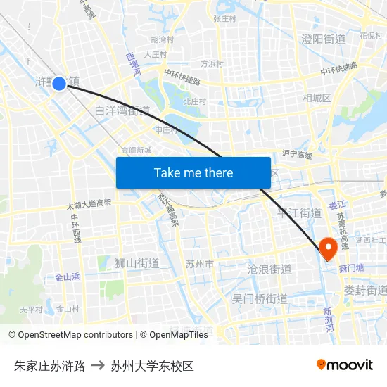 朱家庄苏浒路 to 苏州大学东校区 map