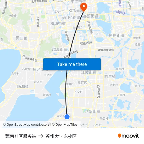 菀南社区服务站 to 苏州大学东校区 map