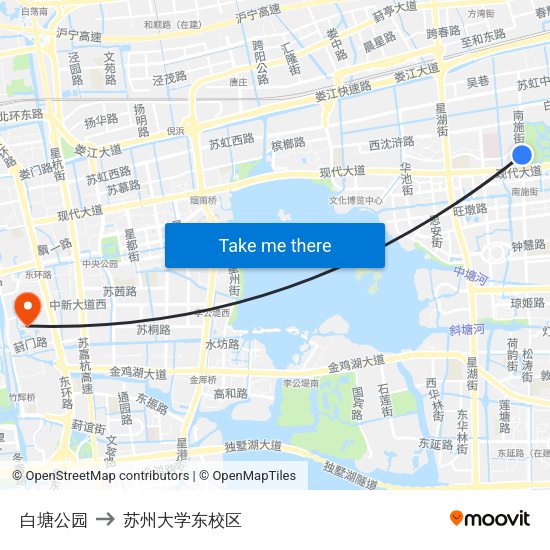 白塘公园 to 苏州大学东校区 map
