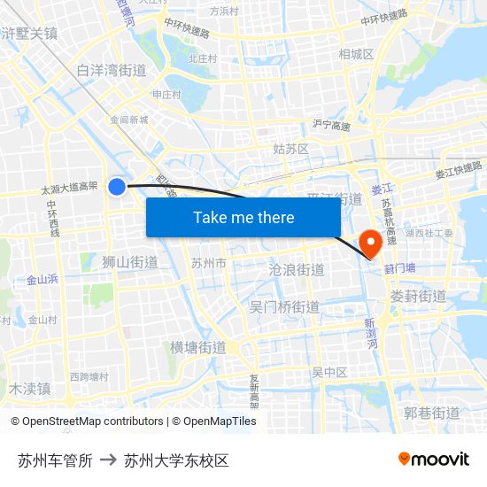 苏州车管所 to 苏州大学东校区 map