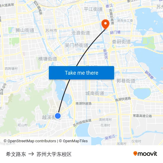 希文路东 to 苏州大学东校区 map