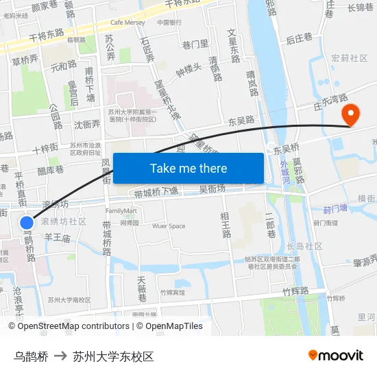 乌鹊桥 to 苏州大学东校区 map