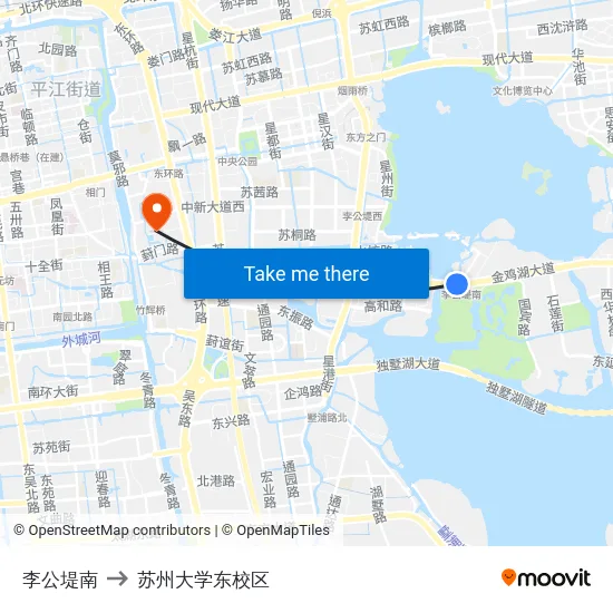 李公堤南 to 苏州大学东校区 map