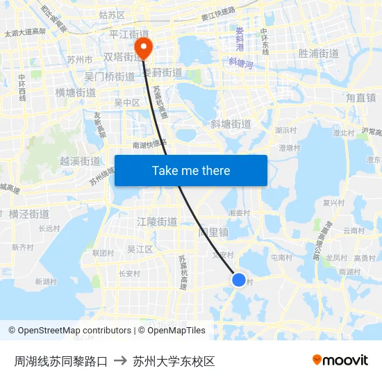 周湖线苏同黎路口 to 苏州大学东校区 map