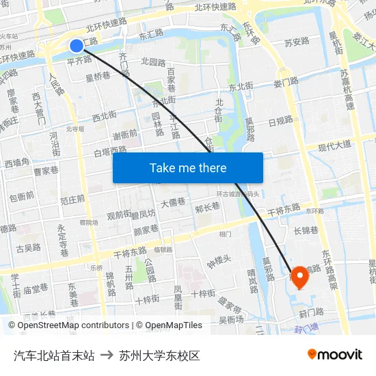 汽车北站首末站 to 苏州大学东校区 map