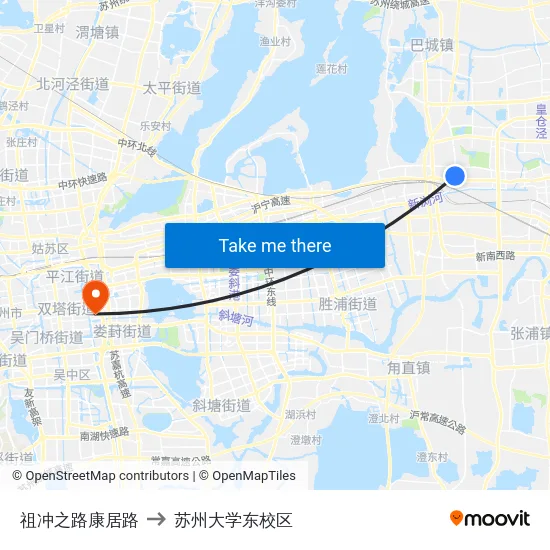 祖冲之路康居路 to 苏州大学东校区 map