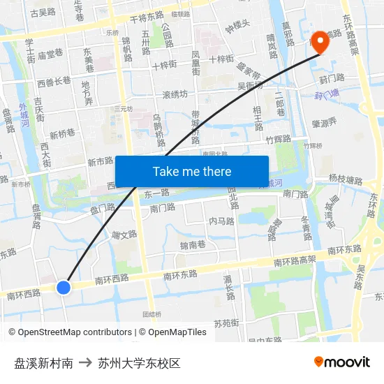 盘溪新村南 to 苏州大学东校区 map