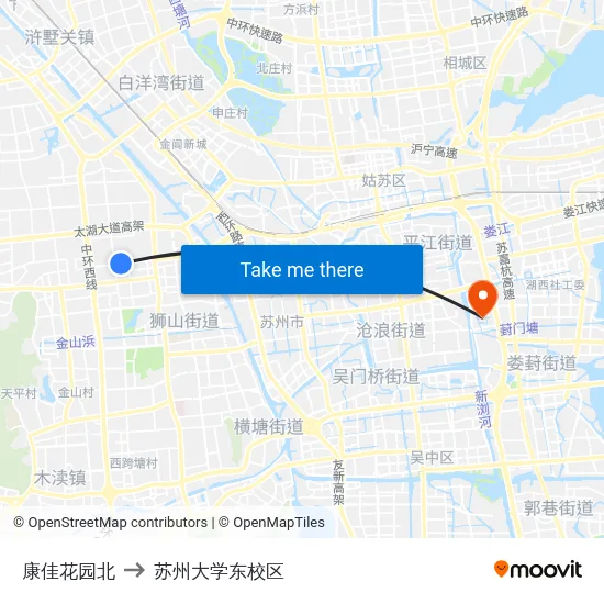 康佳花园北 to 苏州大学东校区 map