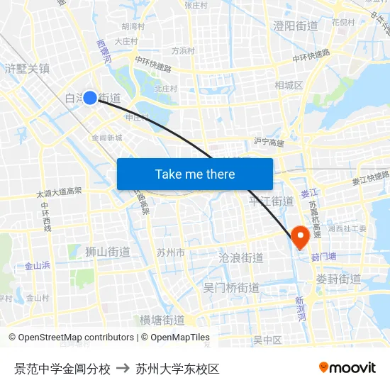 景范中学金阊分校 to 苏州大学东校区 map