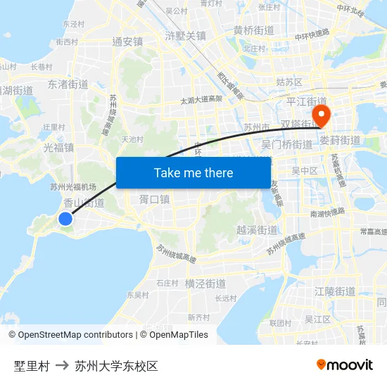 墅里村 to 苏州大学东校区 map