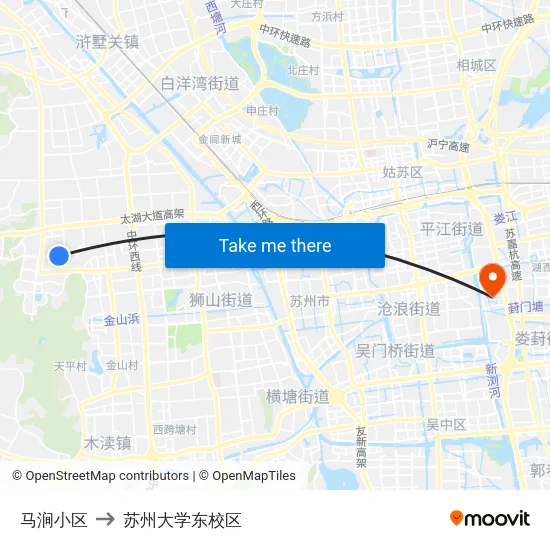 马涧小区 to 苏州大学东校区 map