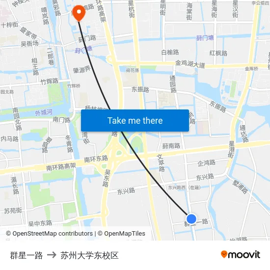 群星一路 to 苏州大学东校区 map