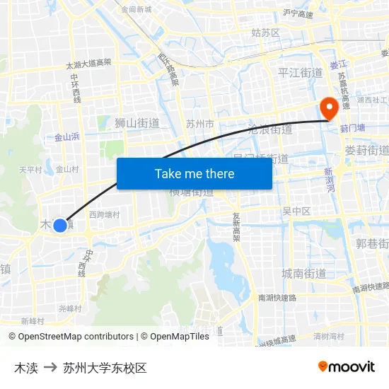 木渎 to 苏州大学东校区 map