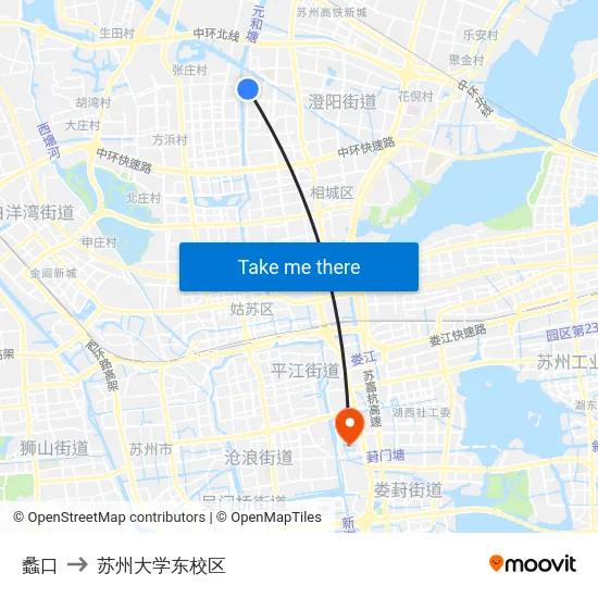 蠡口 to 苏州大学东校区 map