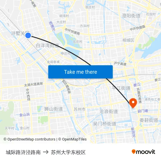 城际路浒泾路南 to 苏州大学东校区 map