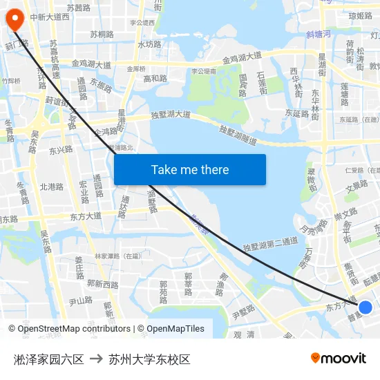淞泽家园六区 to 苏州大学东校区 map