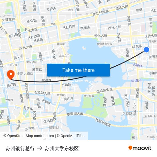 苏州银行总行 to 苏州大学东校区 map