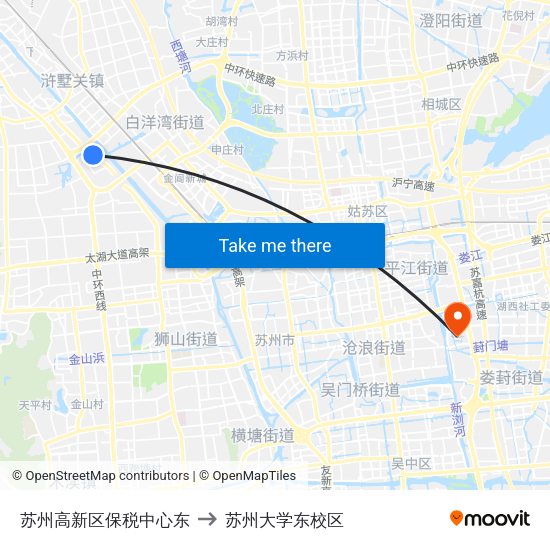 苏州高新区保税中心东 to 苏州大学东校区 map