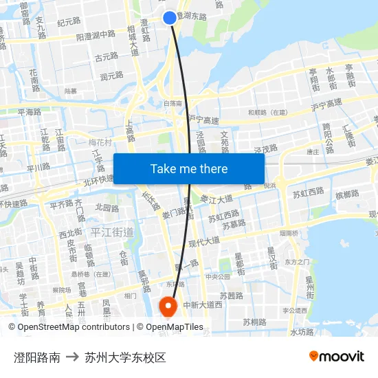澄阳路南 to 苏州大学东校区 map