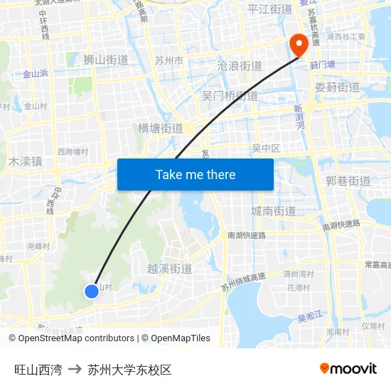 旺山西湾 to 苏州大学东校区 map