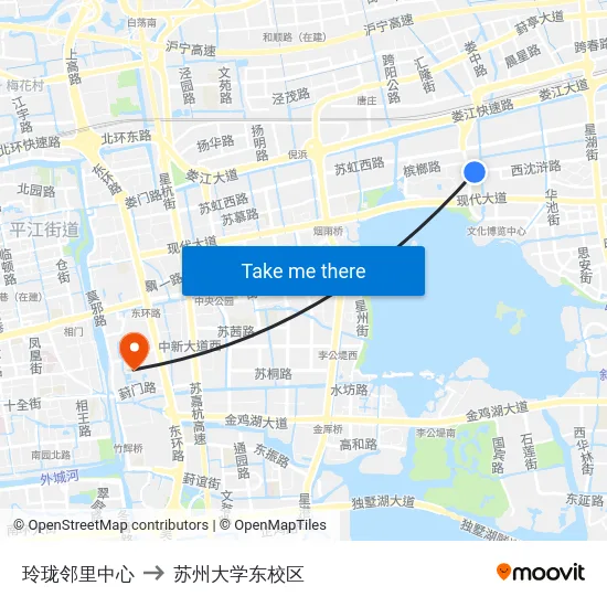 玲珑邻里中心 to 苏州大学东校区 map