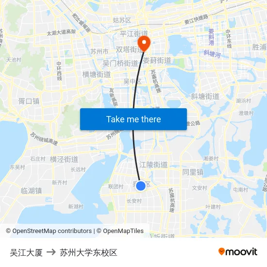 吴江大厦 to 苏州大学东校区 map
