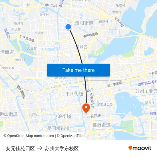 安元佳苑四区 to 苏州大学东校区 map