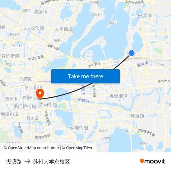 湖滨路 to 苏州大学东校区 map