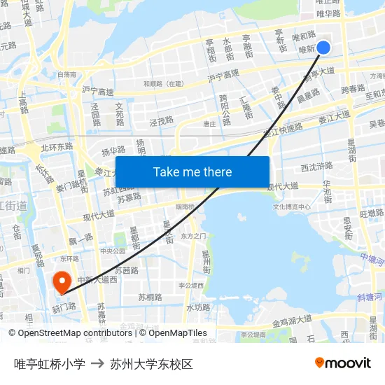 唯亭虹桥小学 to 苏州大学东校区 map