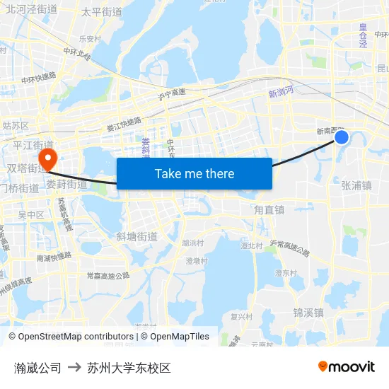 瀚崴公司 to 苏州大学东校区 map