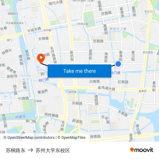 苏桐路东 to 苏州大学东校区 map