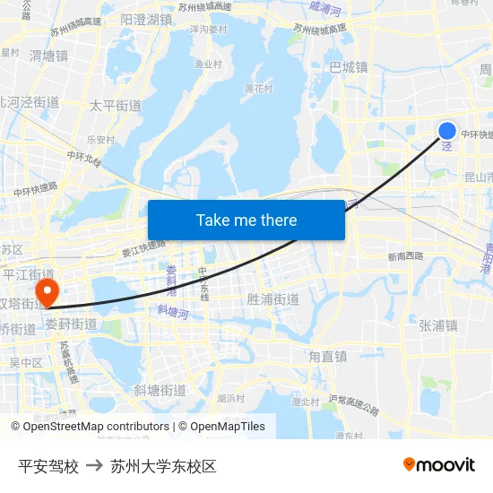 平安驾校 to 苏州大学东校区 map